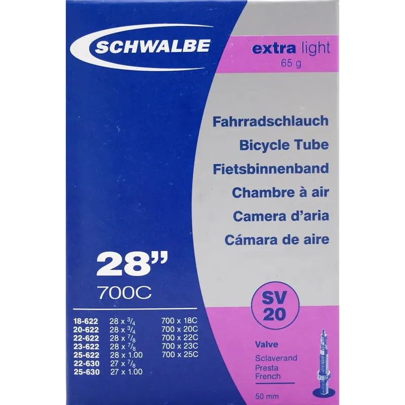 Laatste Versie SCHWALBE binnenband SV20 Extra Light 28 x 0.75 - 1.00 fv